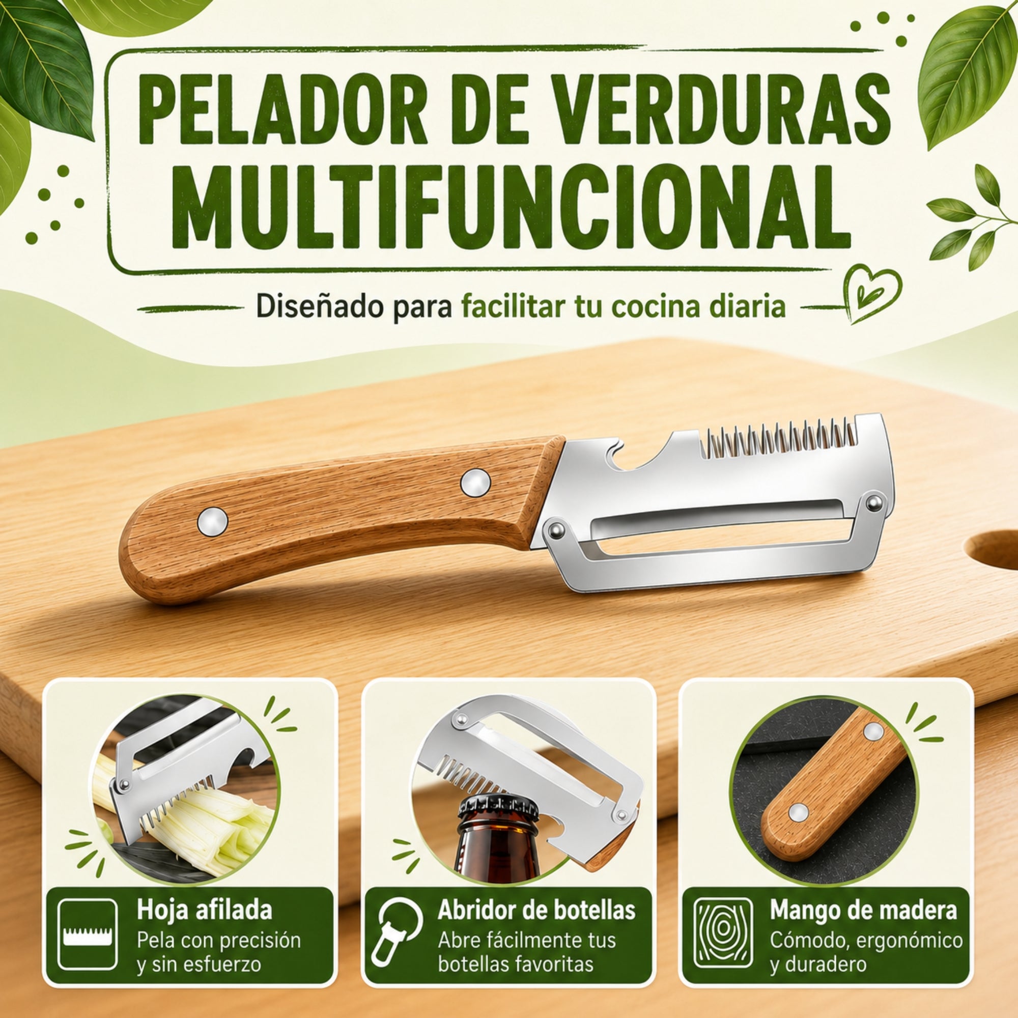 Pelador de Verduras Multifuncional de Acero Inoxidable