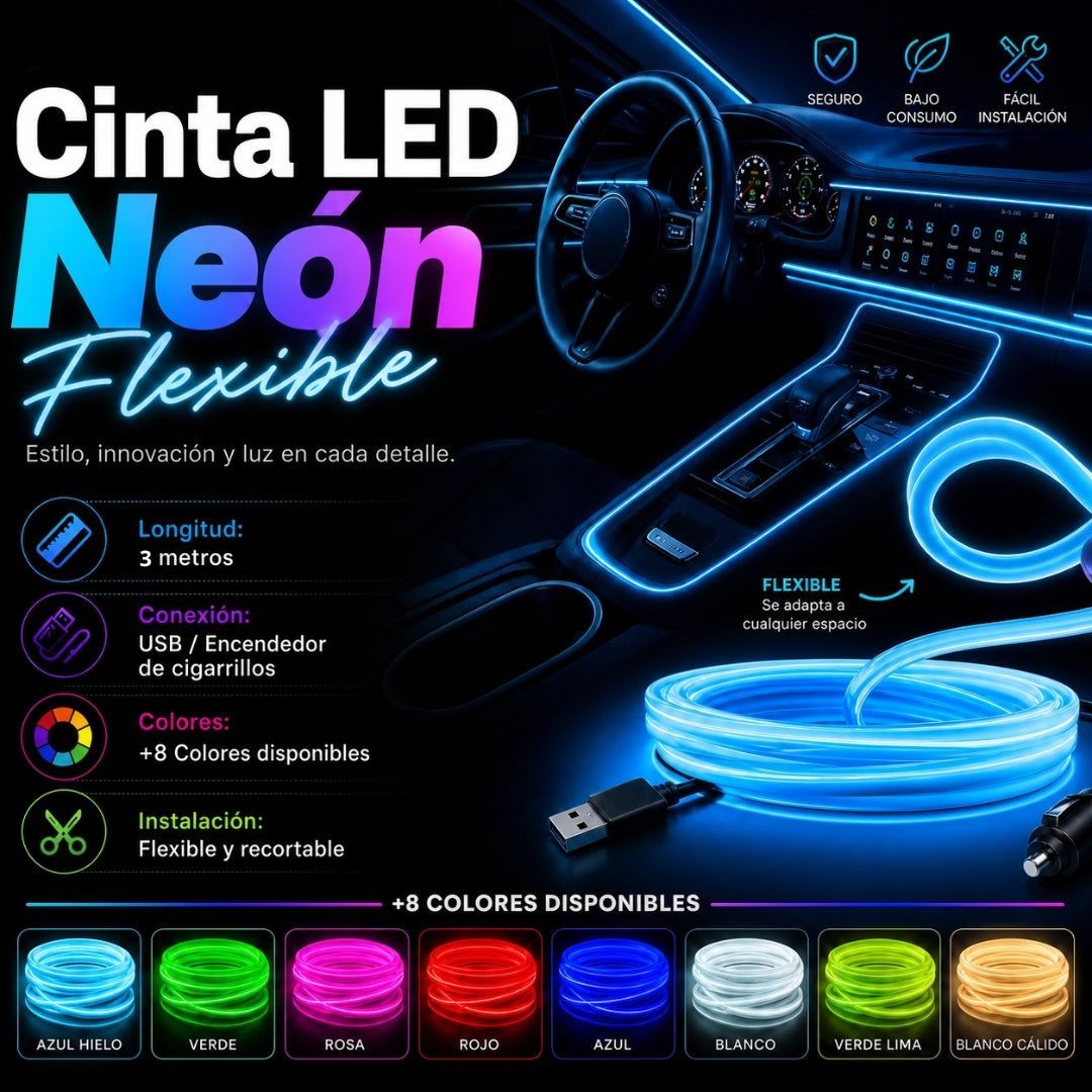 Cinta LED Neón Flexible para Auto 3M