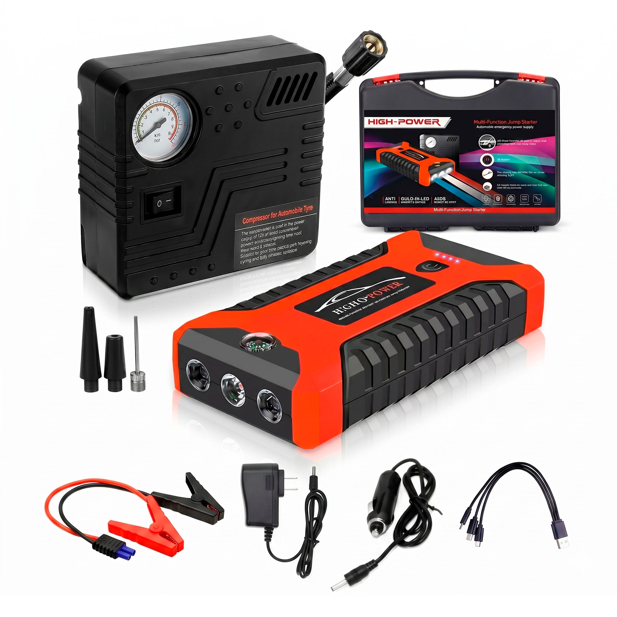 Partidor de Bateria 4 en 1 - Compresor + Power Bank Multifunción